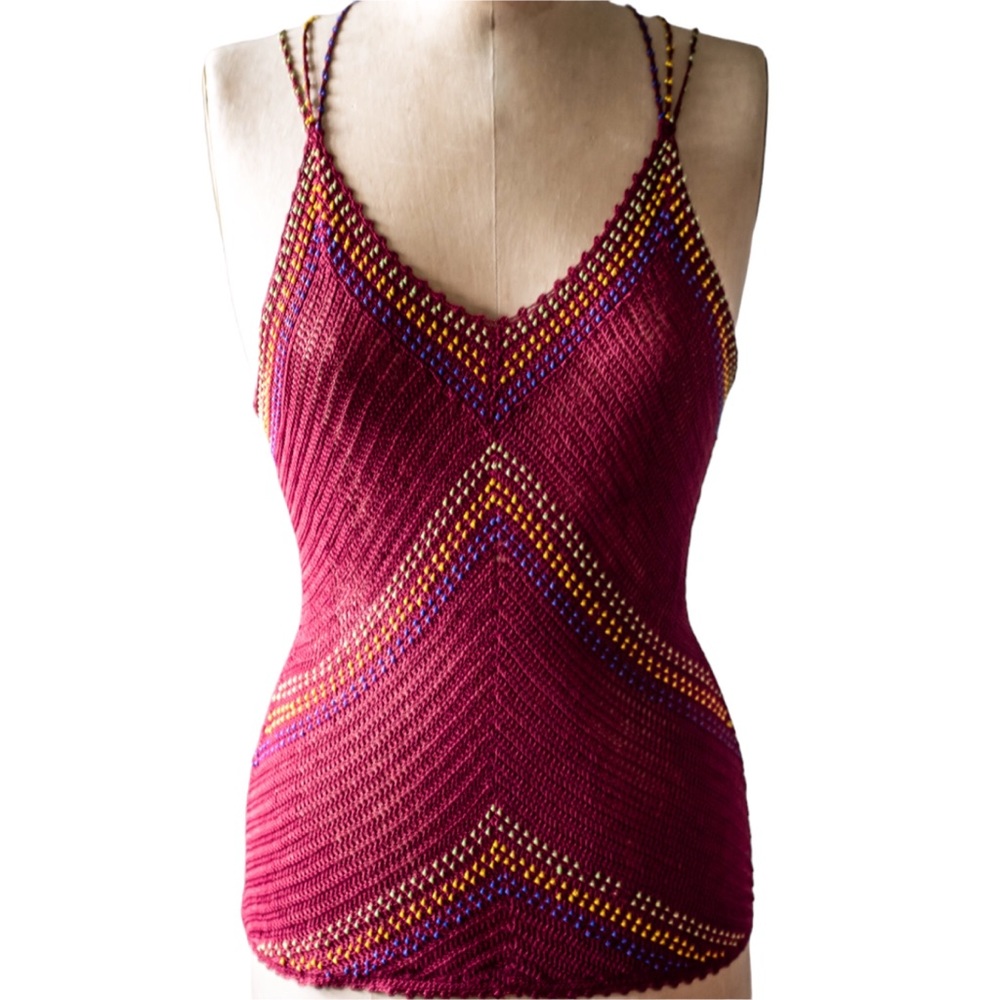 Vintage 1970s Beaded Crochet Tank Top